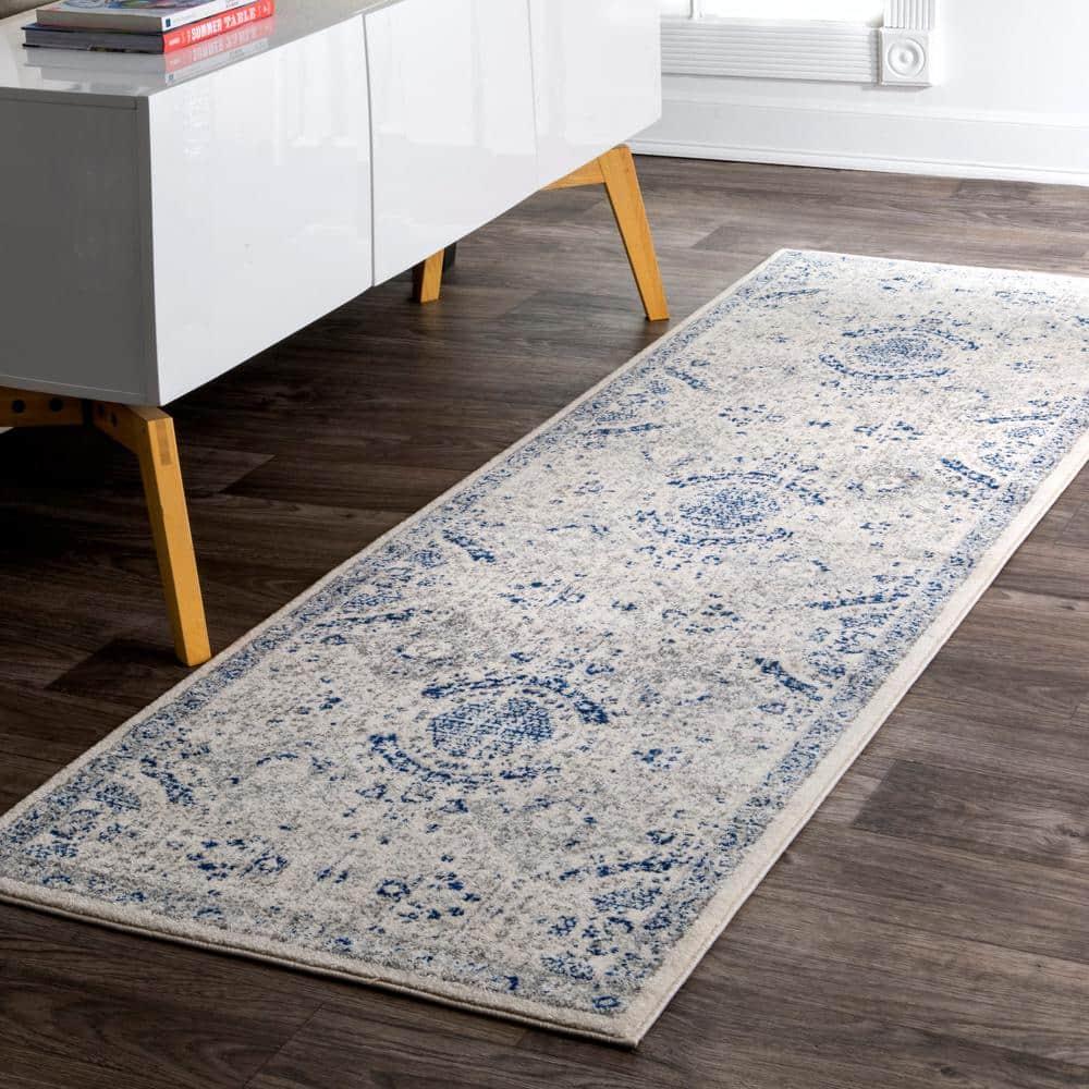 Nuloom Minta Medallion 2x8 Runner Indoor Area Rug for Living Room Bedroom Dining Room Entryway Hallway Kitchen, Blue/Off White