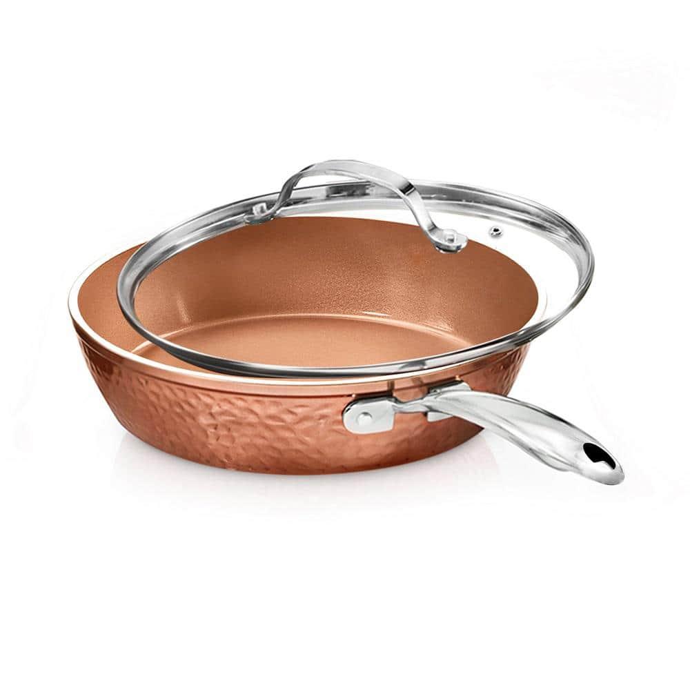 Gotham Steel Gotham Steel Hammered Copper 12'' Nonstick Frying Pan with Lid, Stay Cool Handle, Oven & Dishwasher Safe