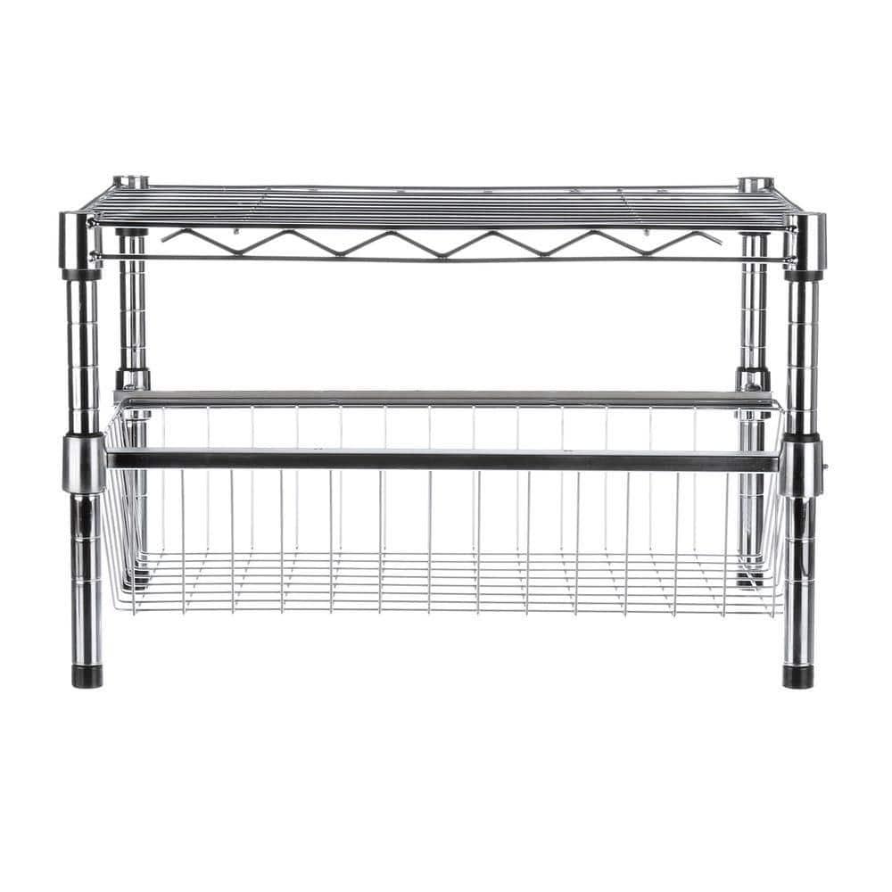Honey-Can-Do Steel 2-Tier Stackable Adjustable Cabinet Organizer with Drawer, Chrome