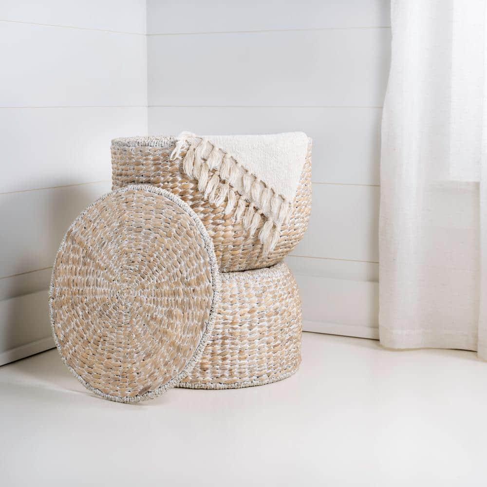 happimess 18" Hourglass Handwoven Hyacinth Storage Accent Table with Lid