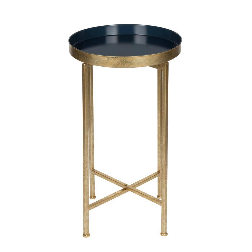 Kate and Laurel Celia Round Metal Tea Table, 14x14x25.75, Gold and Navy Blue