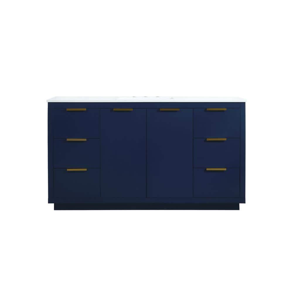 Elegant Decor Blake 60" Aluminum Alloy MDF Single Bathroom Vanity in Blue