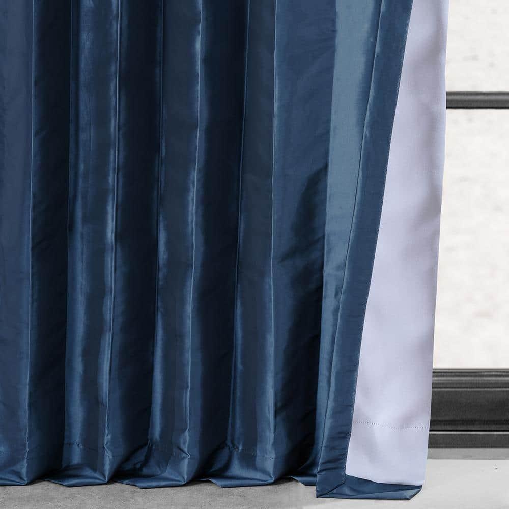 Navy Blue Blackout Faux Silk Taffeta Curtain (1 Panel), Navy Blue, 50W X 108L