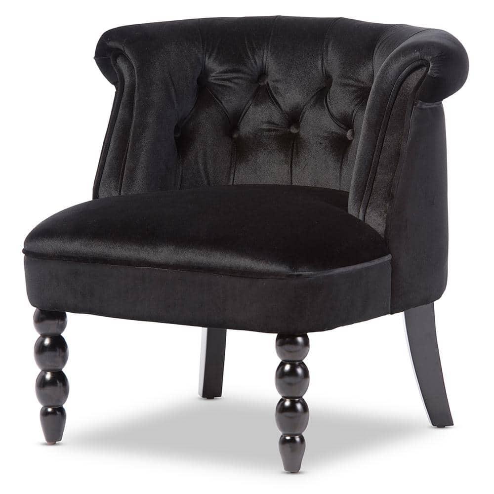 Flax Victorian Style  Black Velvet Fabric Upholstered Vanity Accent Chair