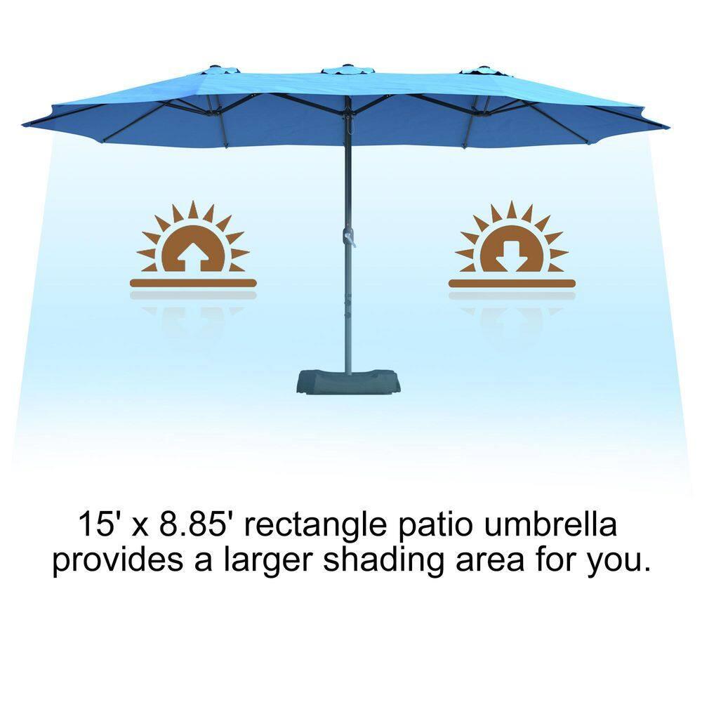 15ft Large Patio Umbrellas with Base Included, Outdoor Double-Sided Rectangle Market Umbrella with Crank Handle, for Pool Lawn Garden