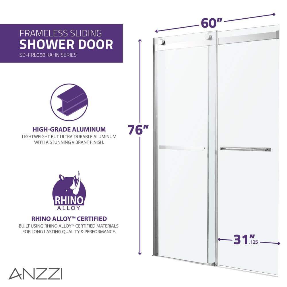 Kahn 60" W x 76" H Double Sliding Frameless Shower Door