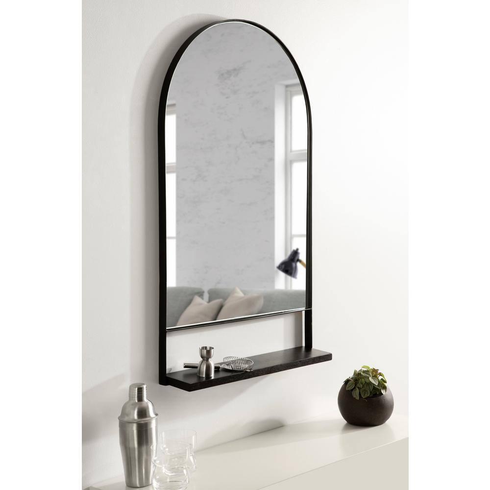 20" x 34" Chadwin Decorative Wall Mirror with Shelf Black - Kate & Laurel All Things Decor: Arched, Farmhouse-Inspired