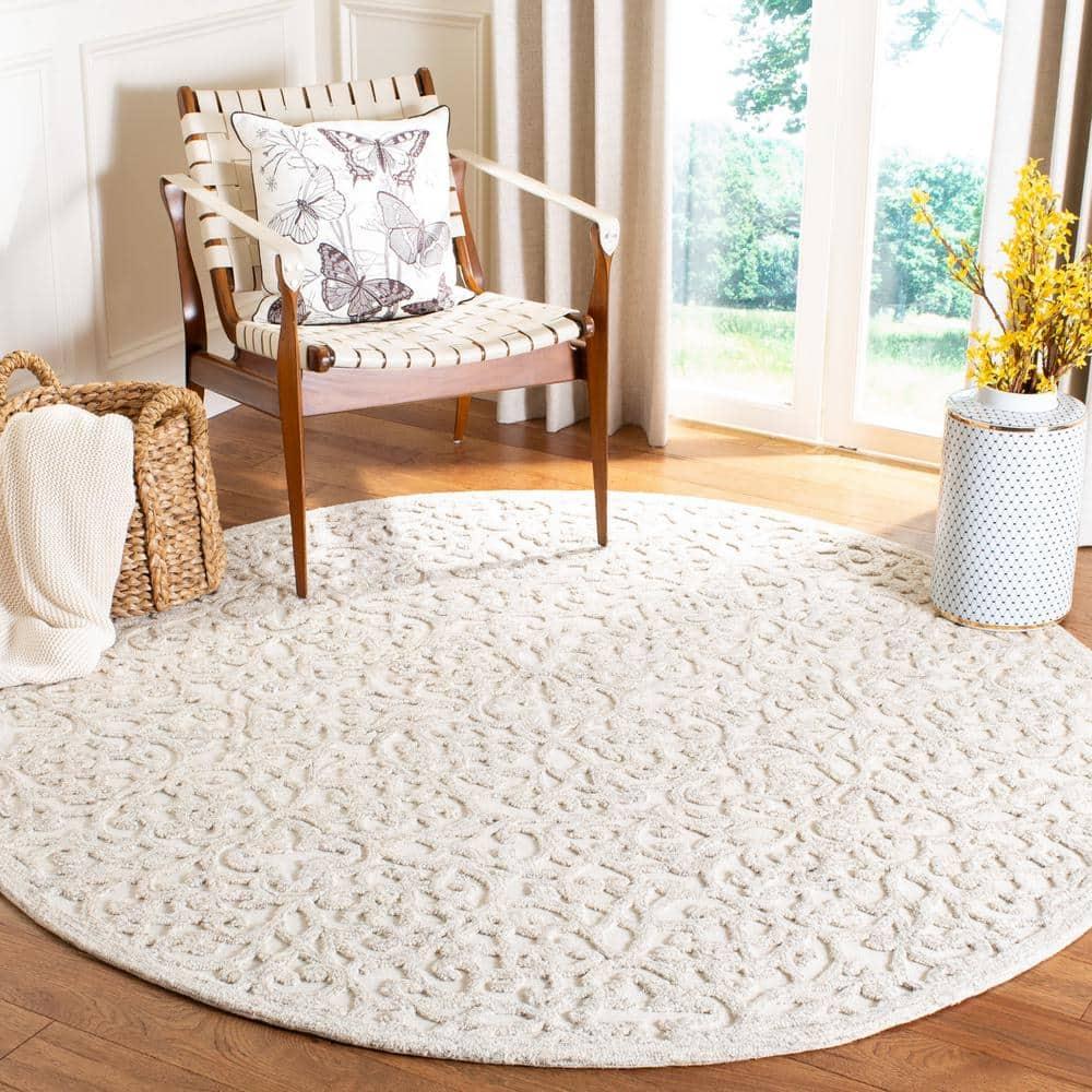 Trace TRC103 Hand Tufted Area Rug - Camel/Ivory - 6' Round - Safavieh.