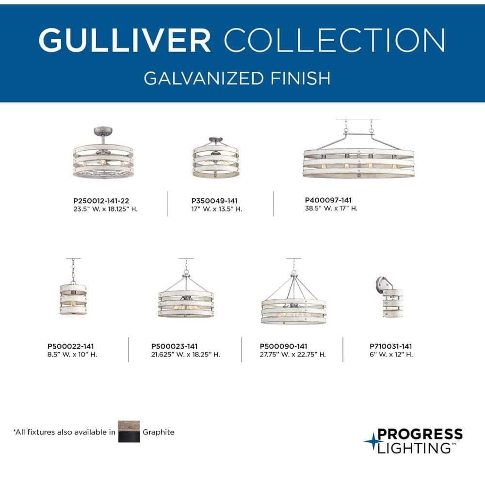 Progress Lighting Gulliver 3-Light Semi-Flush Convertible Ceiling Light, Galvanized Finish, Open Design