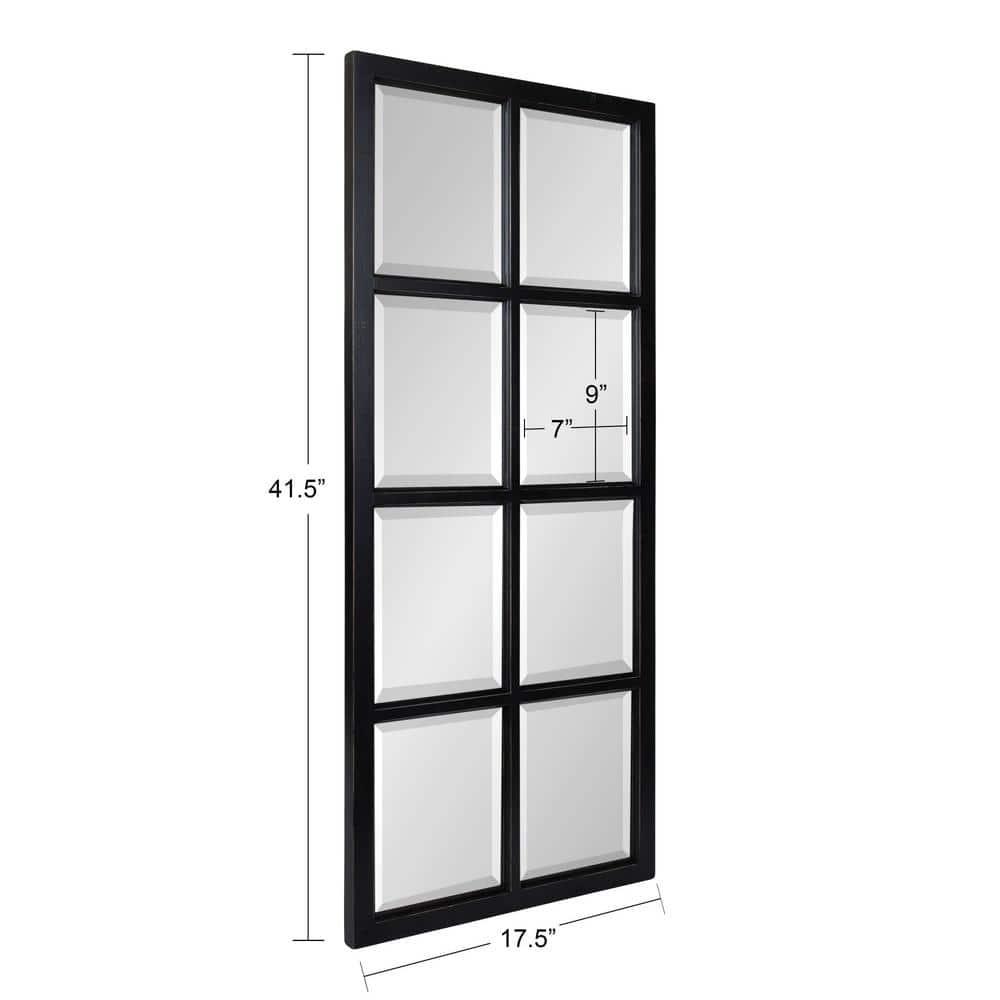 Kate and Laurel Hogan 8-Panel Windowpane Wood Wall Mirror, 18 x 42, Distressed Black, Chic Window-Inspired Wall Accent