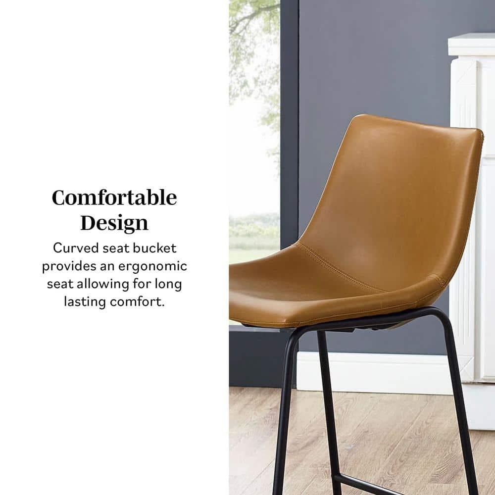 Black Faux Leather and Metal Counter Stools, Set of 2