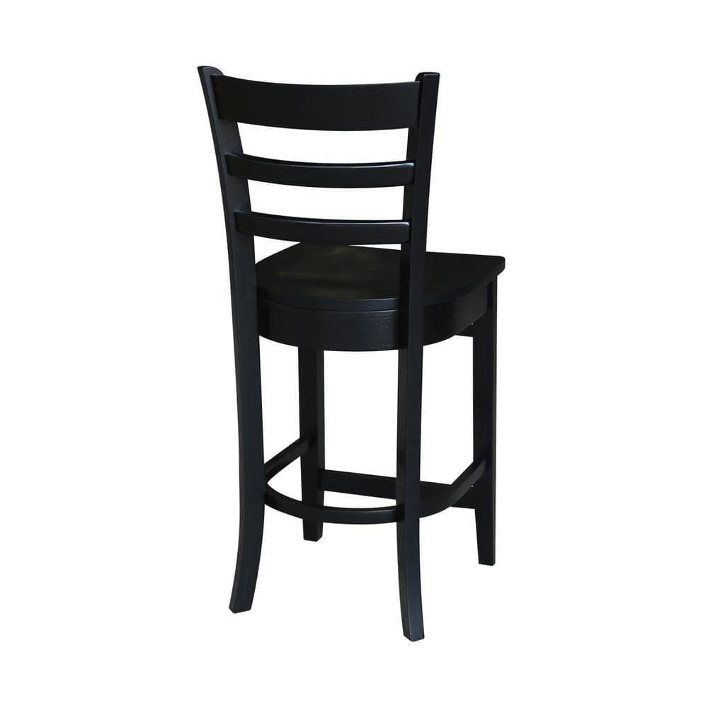 24" Emily Counter Height Barstool Antiqued Black - International Concepts: Solid Wood, Ladder-Back, Square Seat