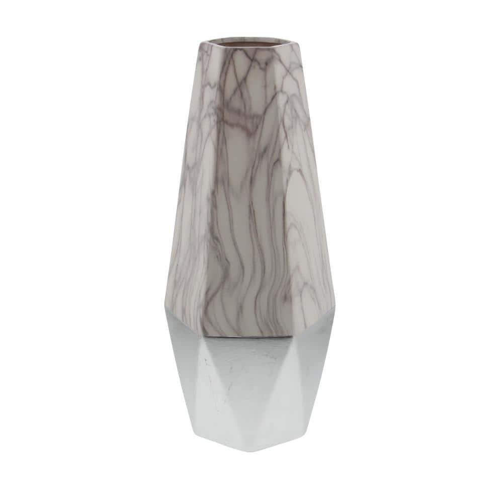 DecMode 13" Striped Black Ceramic Vase with Gold Accents