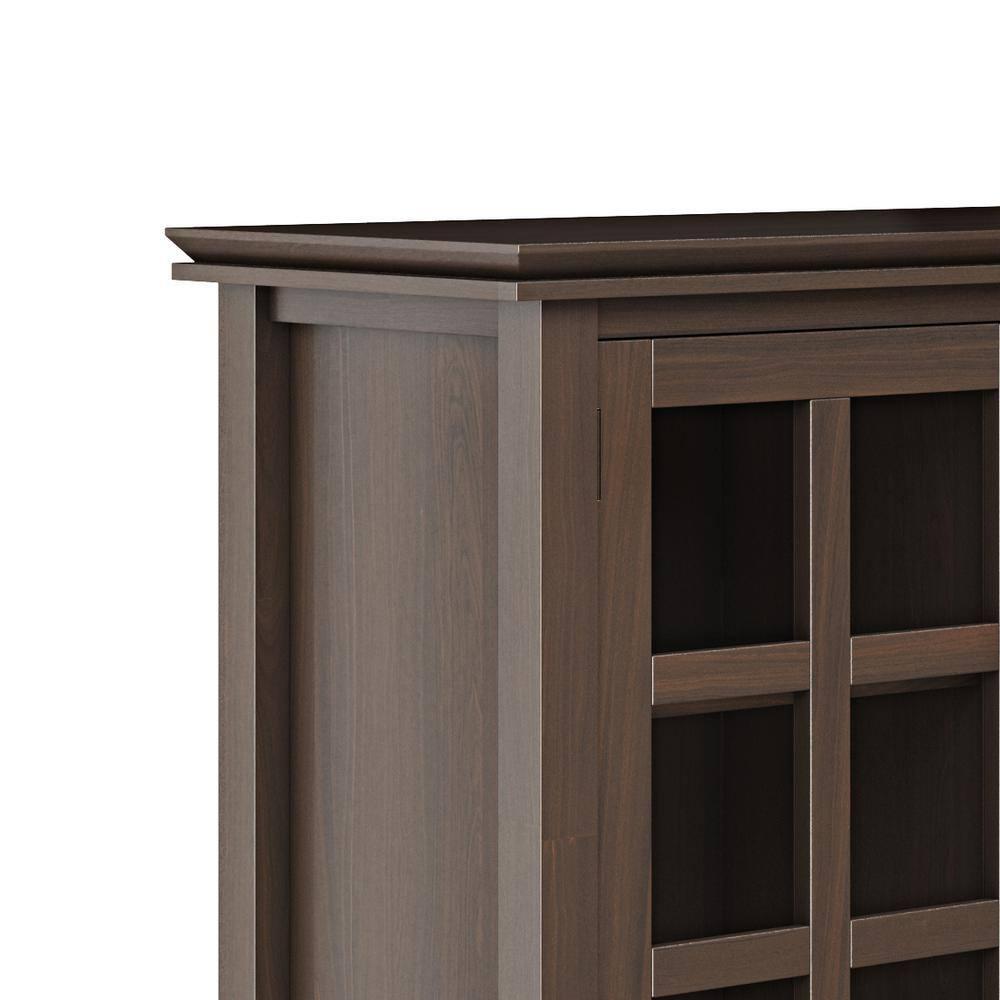 Simpli Home Artisan 38"W Solid Wood 4-Shelf Medium Storage Cabinet with Glass Doors and Adjustable Shelves