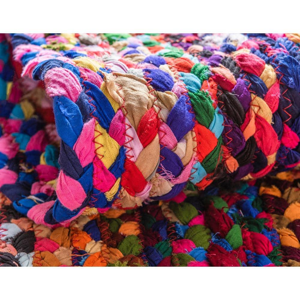 Handmade Colorful Braided Chindi Rectangular Rug 3x5