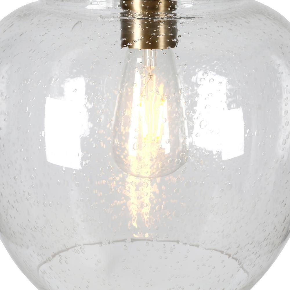 Henn&Hart 11" Wide Pendant with Glass Shade in Brass/Seeded, Pendant, Flush Mount Ceiling Light Fixture for Kitchen, Living Room