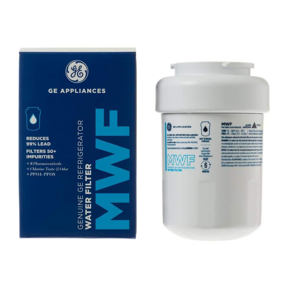 GE Appliances MWF Replacement Refrigerator Water Filter: Filters Lead, Asbestos, Chlorine, Pesticides, 1-Year Warranty