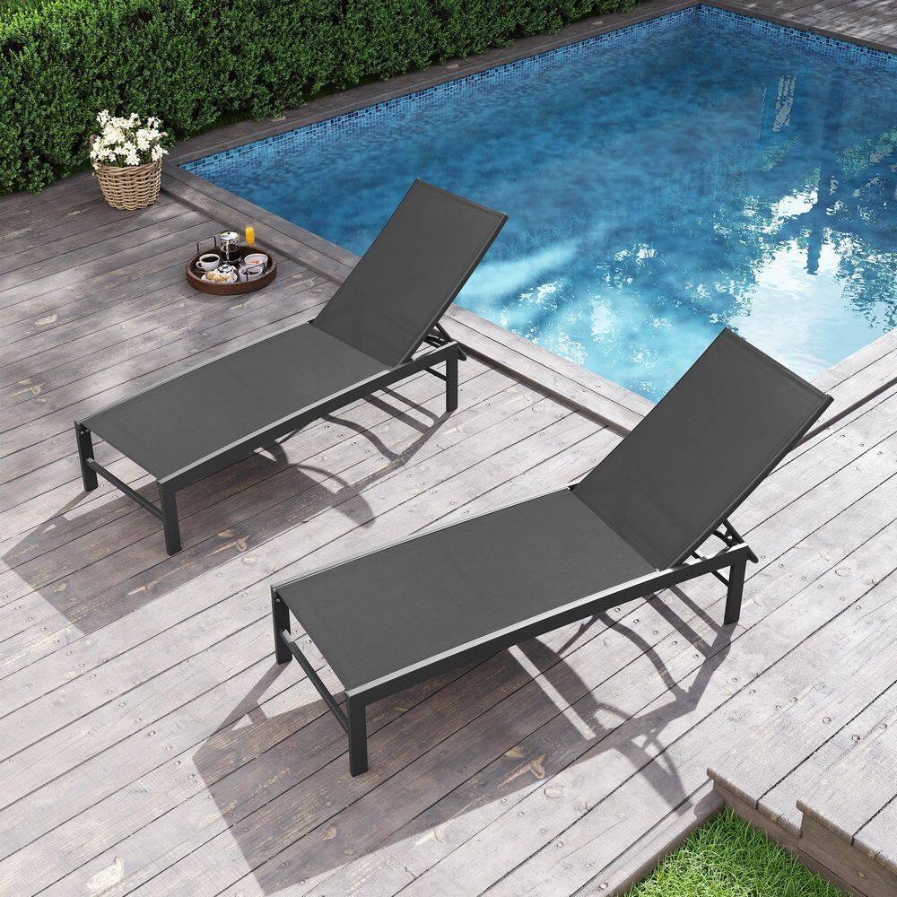 Pellebant 2PCS Patio Lounge Chairs Outdoor Lounge Chair with Wheels, Black
