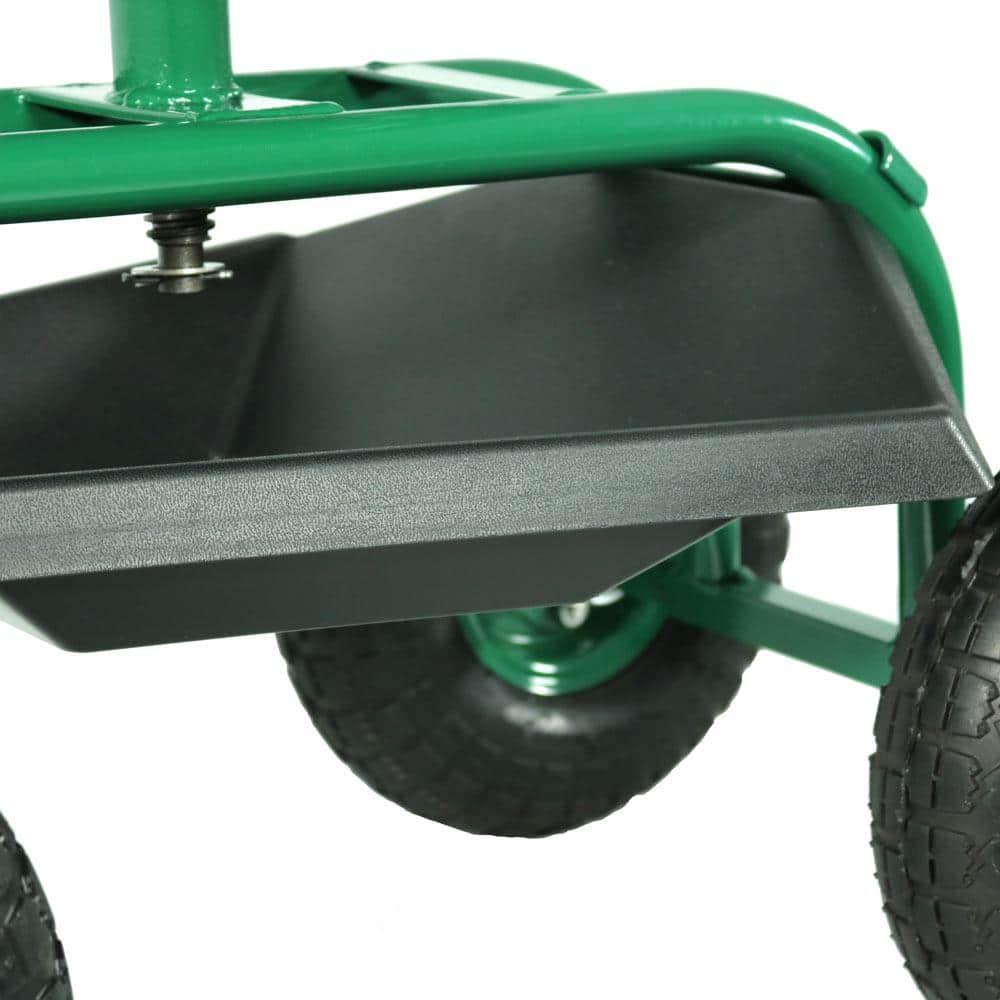 SunnyDaze Decor Steel Rolling Garden Cart Scooter with Swivel Seat and Tool Tray