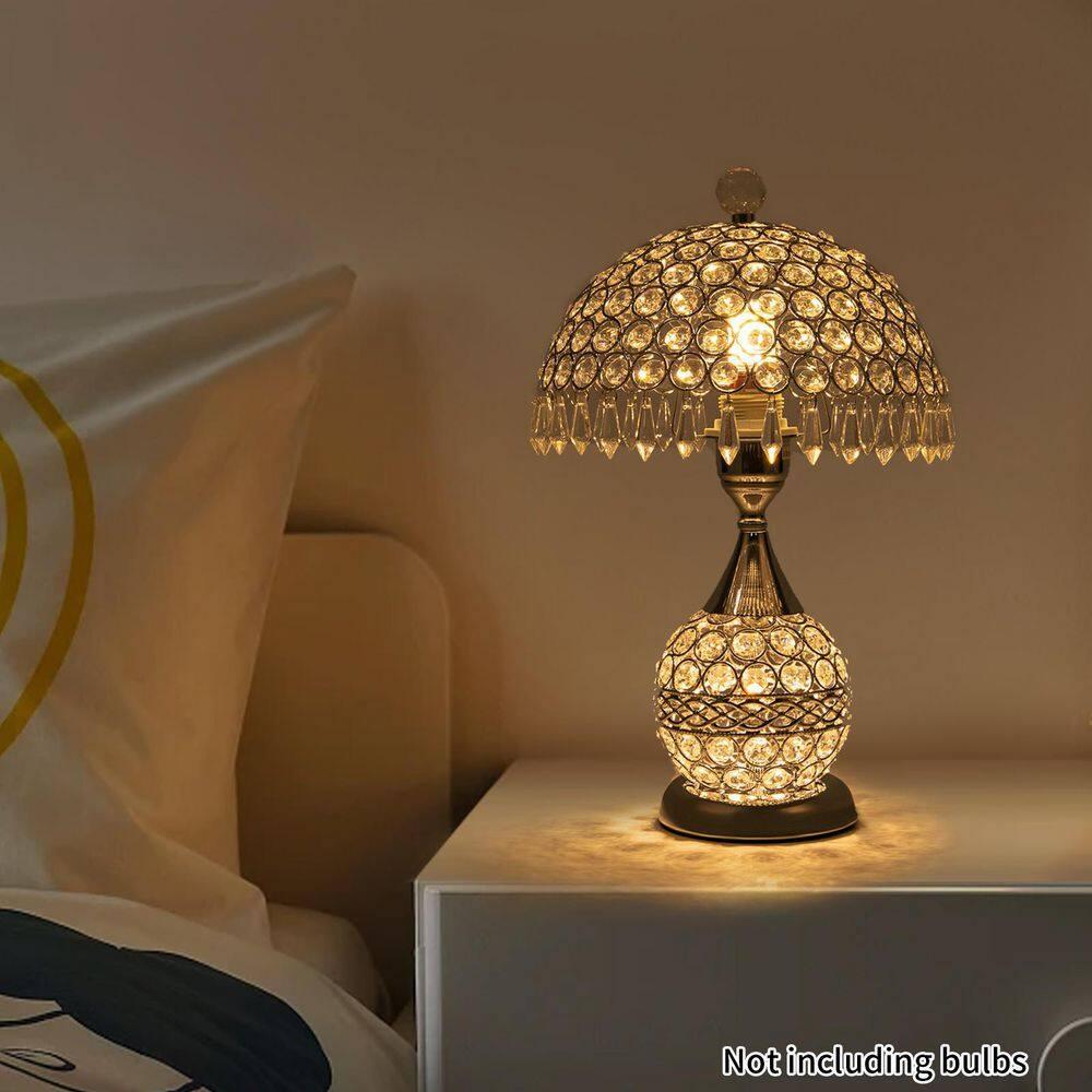 Modern Crystal Table Lamp 18in High Nightstand Table Lamp Bedside End Table Lamp Decorative Room Desk Lamp Crystal Desk Night Light for Bedroom, Living Room