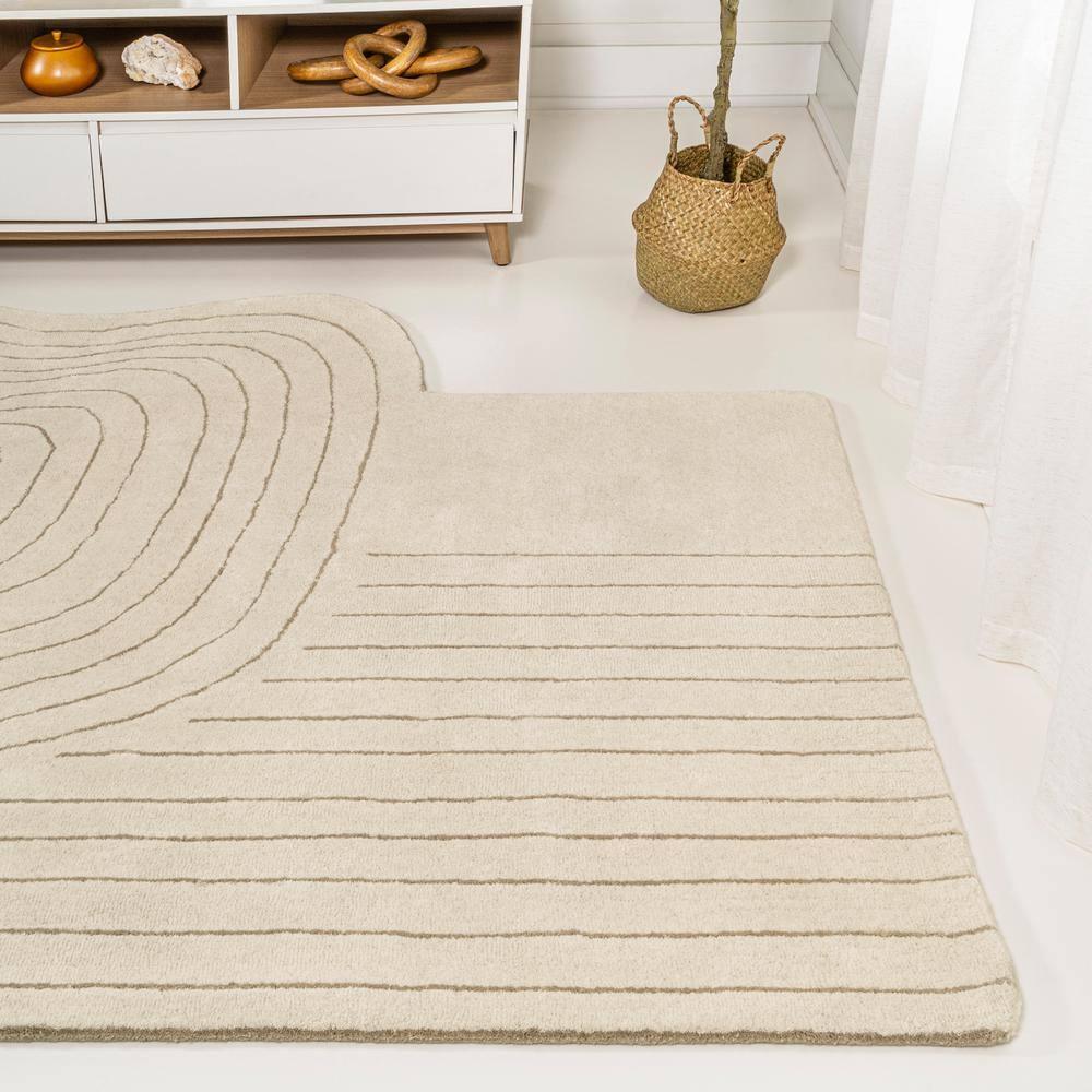 JONATHAN Y Retro Bohemian Abstract Striped Handwoven Wool Ivory/Beige 6 ft. x 9 ft. Area Rug