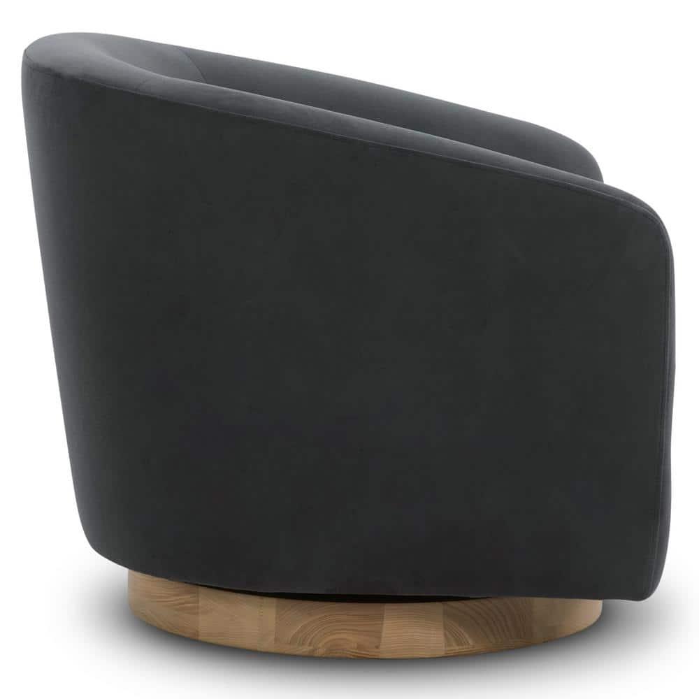 Nereus Gray Velvet Swivel Accent Chair with Arms and Wood Base