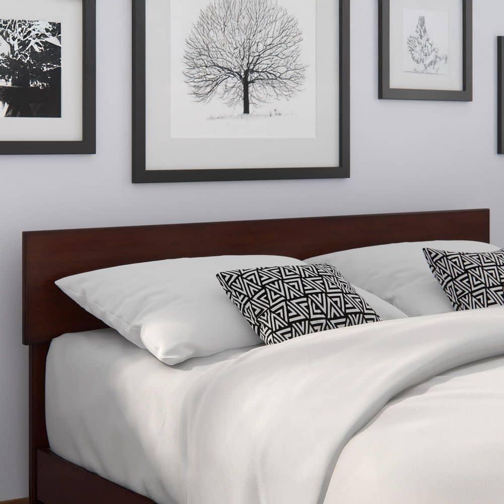 Full Boston Headboard Walnut - AFI: Satin Stained, Wood Frame Mounted, USB Charging Port, 32" Height