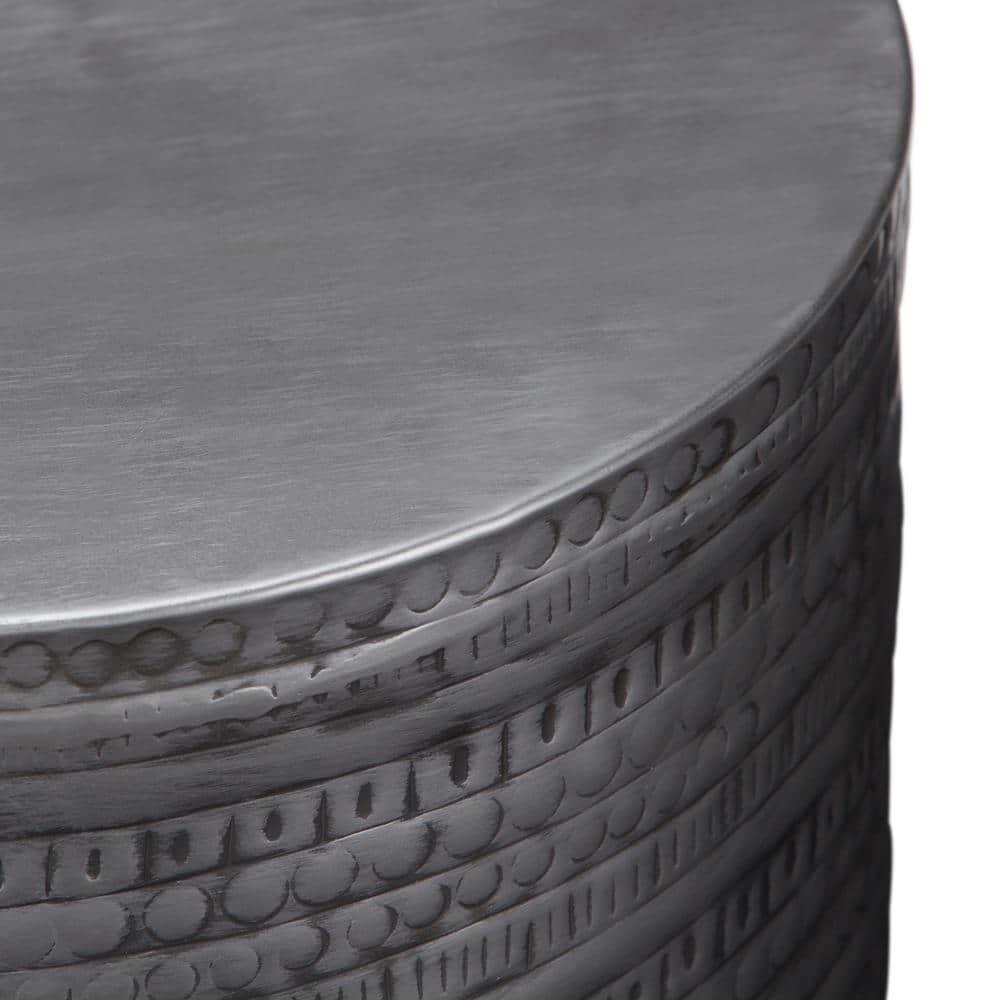 Simpli Home 15"W Metal Boho End Table with Drum Design and Textured Finish, Assembled