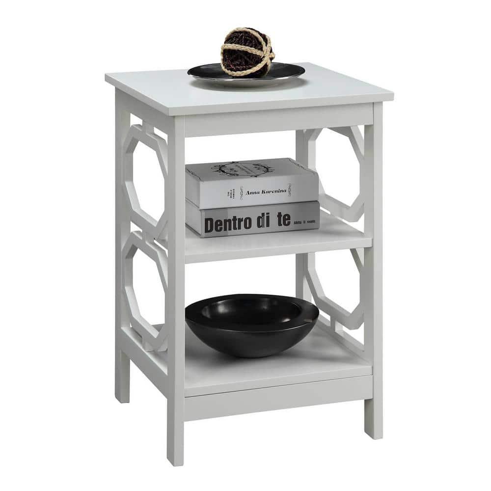 Omega Round White Wood End Table with Geometric Shelves