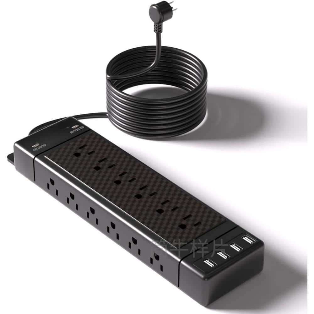 Surge Protector Power Strip 10 ft Cord Heavy Duty High Joules Surge Protection (4800J),18AC,4 USB Ports (2A+2C PD20W Total 37W),1875W 15A,for Commercial,Industrial,Office,Home,College,Black