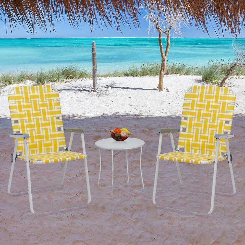 QueelQuest Patio Lawn Webbed Folding Chairs Set of 2, Outdoor Beach Portable Camping Chair for Yard, Garden Dining,Yellow