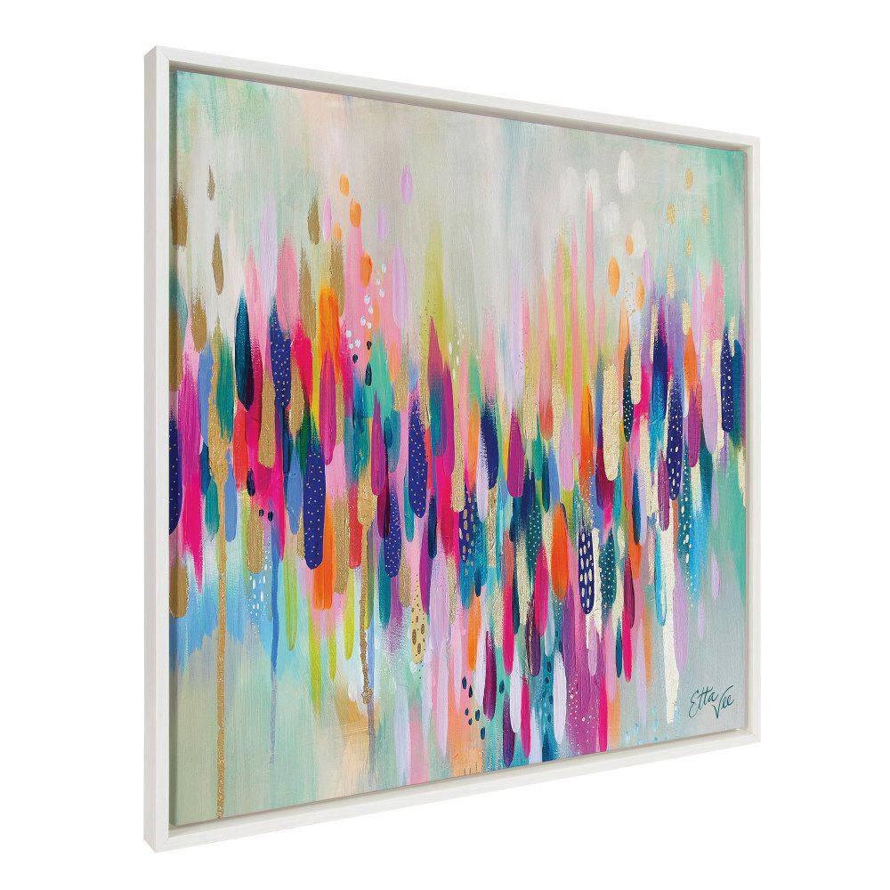 Kate and Laurel Sylvie Brushstroke 154 Framed Canvas Wall Art by Jessi Raulet of Ettavee, 30x30 White, Modern Abstract Colorful Fun Art for Wall