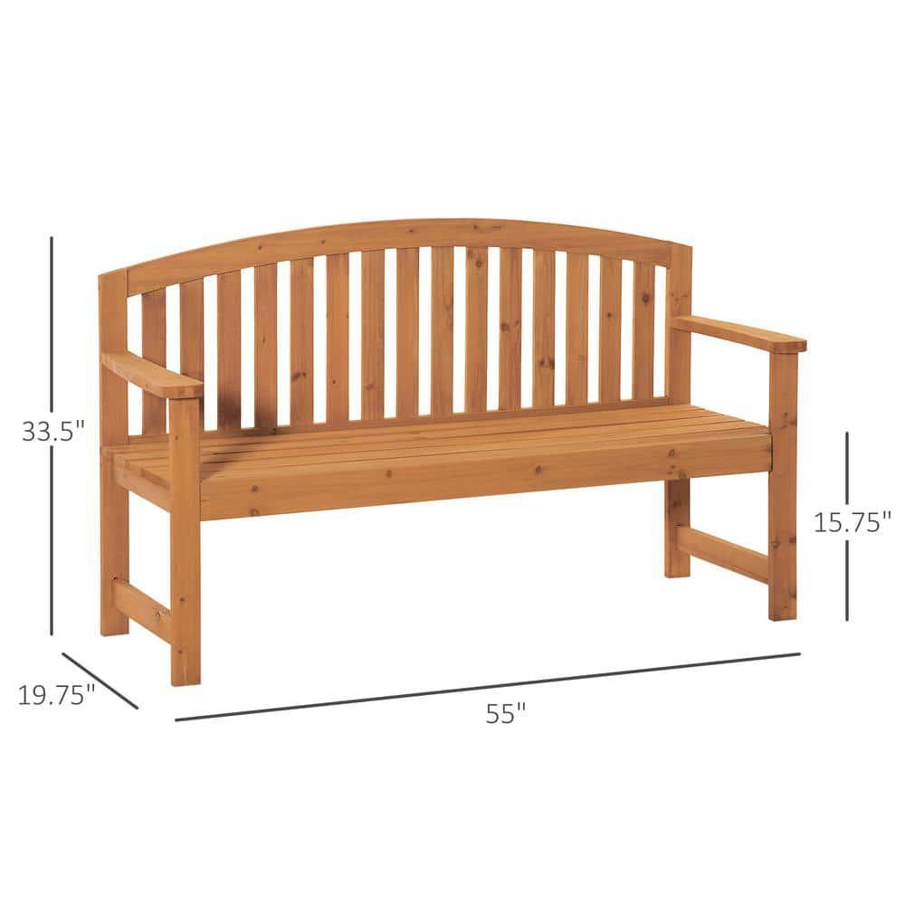 Outsunny 55" Wooden Garden Bench, 2 Seater Outdoor Patio Seat with Slatted Design for Deck, Porch or Garden, Natural
