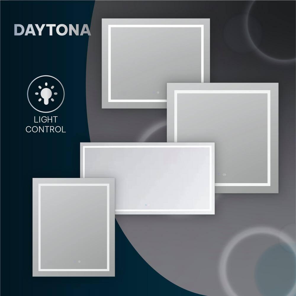 AQUADOM Daytona LED Wall-Mount Mirror for Bathroom with 3 Color Lighting, Touch Control, Dimmer and Defogger, Digital Clock.