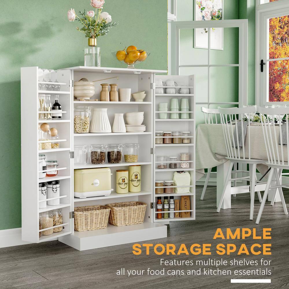 Latitude Run® HOMCOM 41" Modern Kitchen Pantry Freestanding Storage Cabinet With Double Doors Adjustable Shelves For Living Room - White