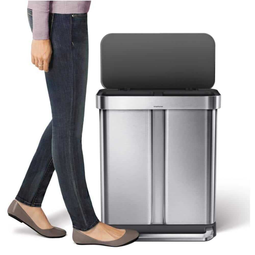 Simplehuman 58L / 15.3 Gallon Hands-Free Dual Compartment Recycling Kitchen Step Trash Can with Lid