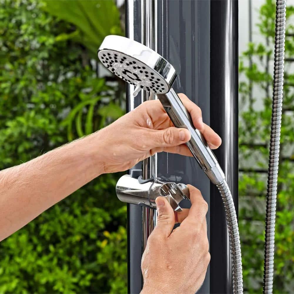 Bestway SolarFlow 9.2 Gallon Water Capacity Solar Heat Outdoor Shower with Adjustable Shower Head, Multiple Spray Settings and Quick Connector, Black