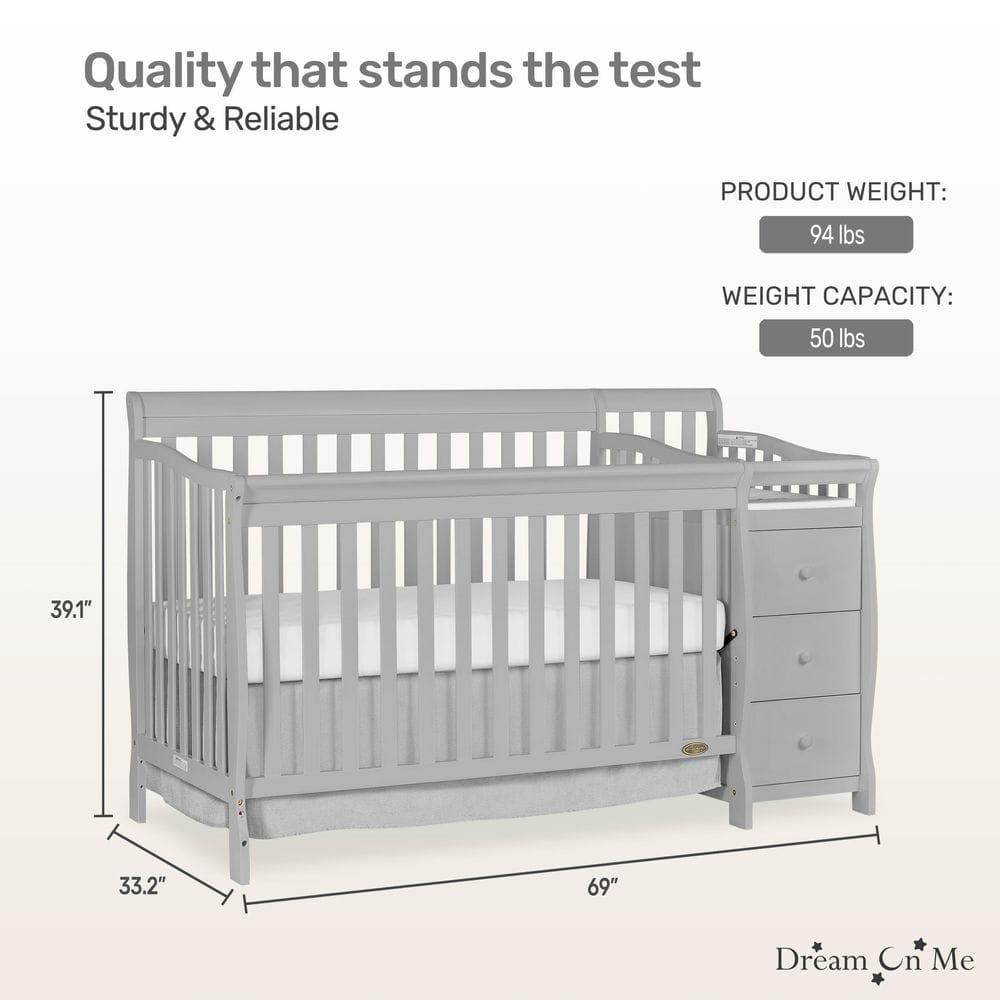 Pebble Grey Pine 5-in-1 Convertible Crib with Changer