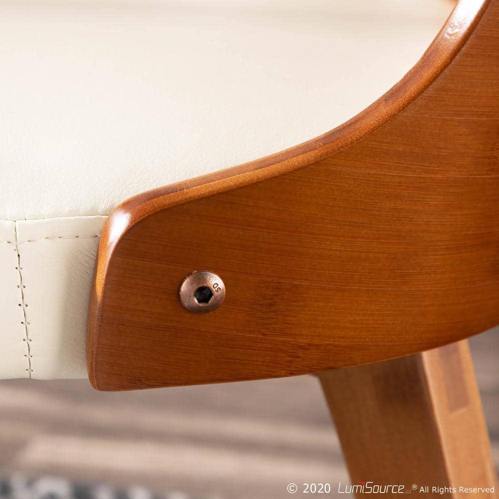 LumiSource Bocello Mid-Century Modern Chair Cream/Walnut: Faux Leather, Wood Frame, Floor Protectors