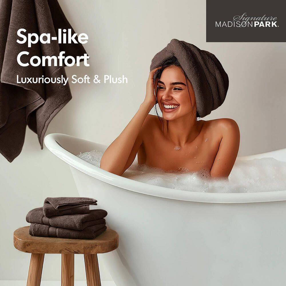 8pc Cotton Bath Towel Set Brown: Madison Park, Heavyweight Terry, OEKO-TEX Certified