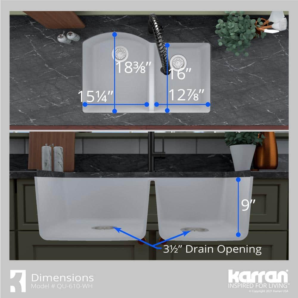 Karran Undermount Quartz Composite 32'' X 21'' 60/40 Double Bowl Kitchen Sink