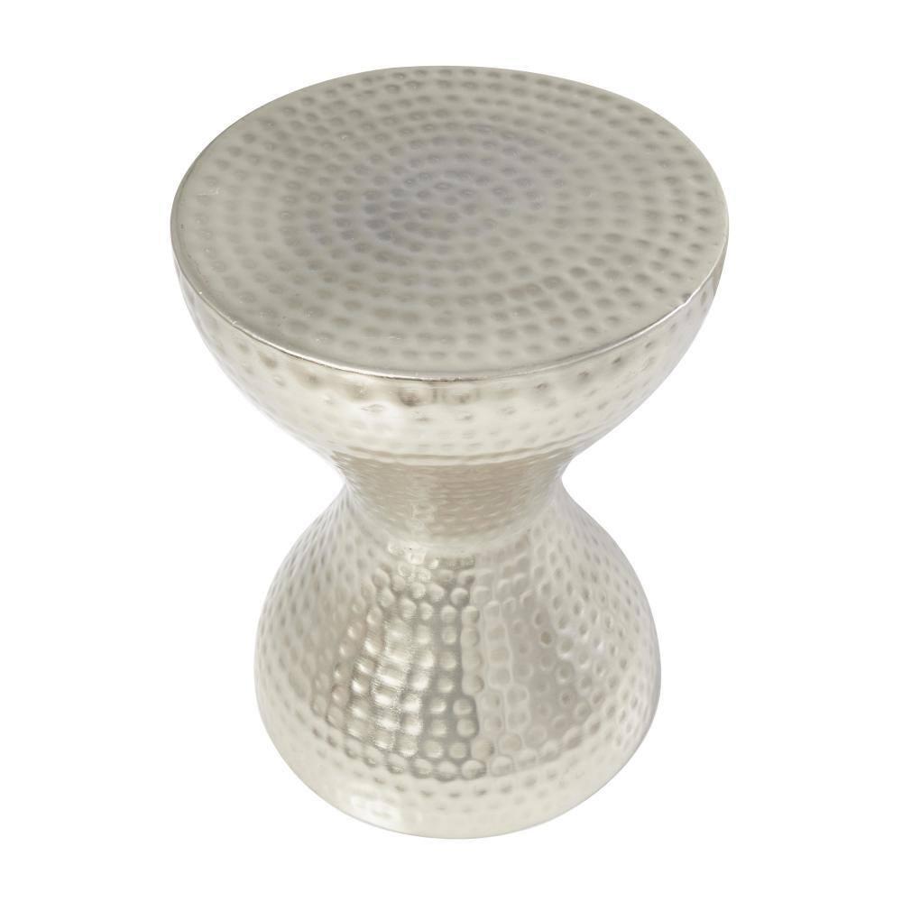 Modern Hourglass Hammered Metal Accent Table Silver - Olivia & May: Industrial Style, Iron Frame, No Assembly Required
