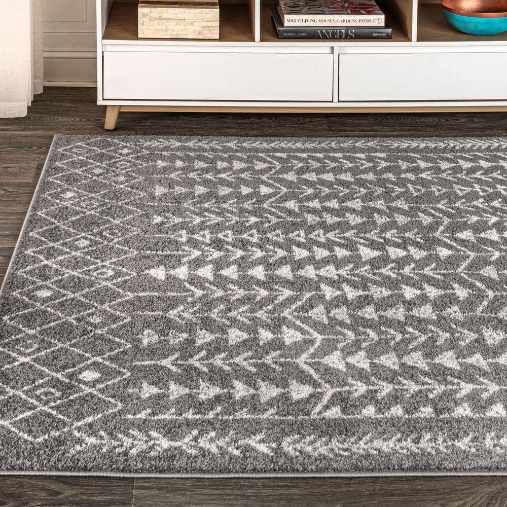 3'x5' Ziri Moroccan Geometric Area Rug, Grey/Cream - JONATHAN Y