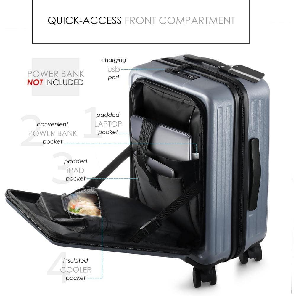 TravelArim 22" Airline Approved Hard-shell Carry On Luggage with Attachable Cosmetic Case - Gray