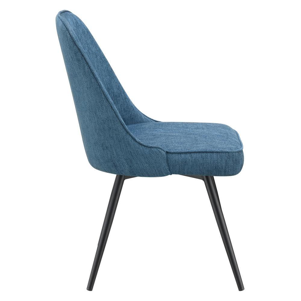Martel Swivel Chair in Navy Herringbone Fabric with Black Legs