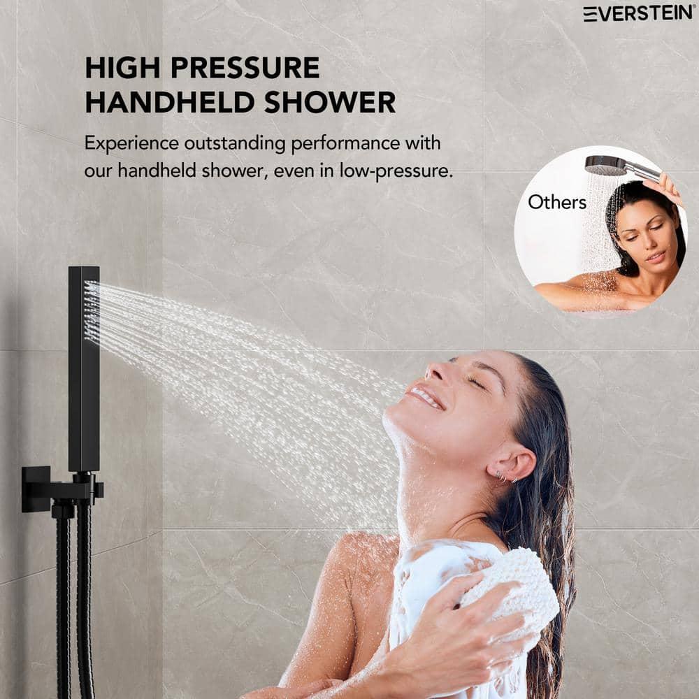 EVERSTEIN Shower Faucet Set 10 inch CUPC Shower System with Handheld Spray Wall Mounted Rain Shower Head Trim Kit with Upgraded Valve, Matte Black