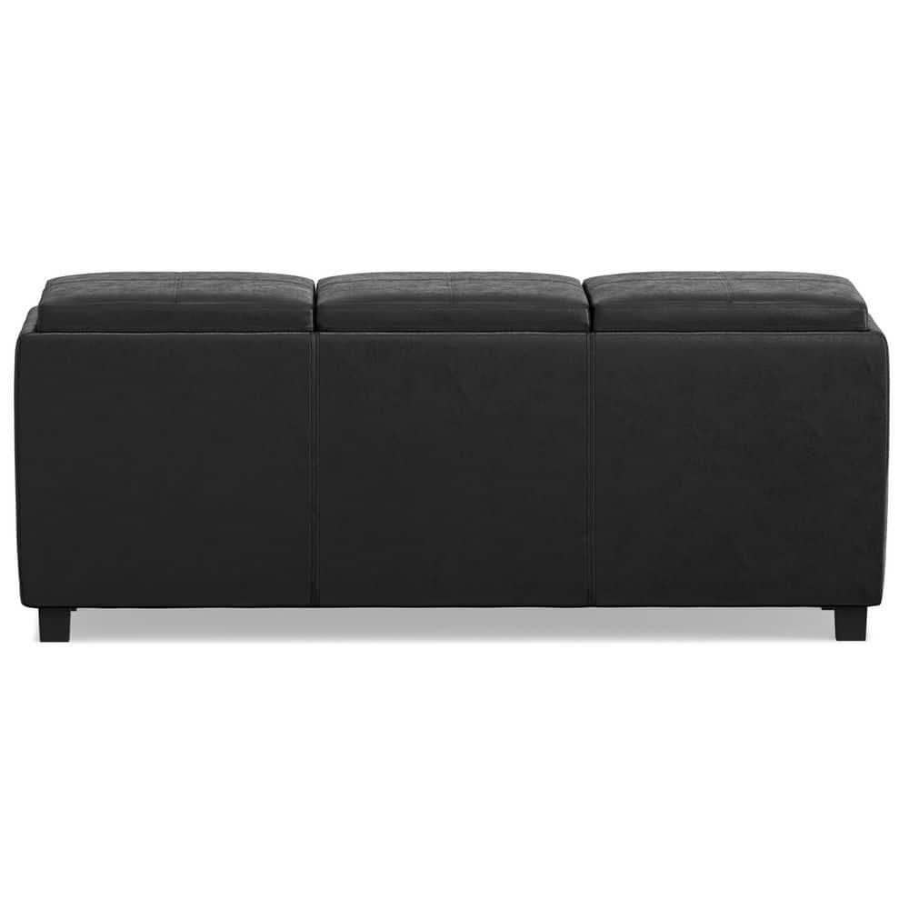 Simpli Home Avalon 42"W Upholstered Storage Ottoman with 3 Flip-Over Serving Trays