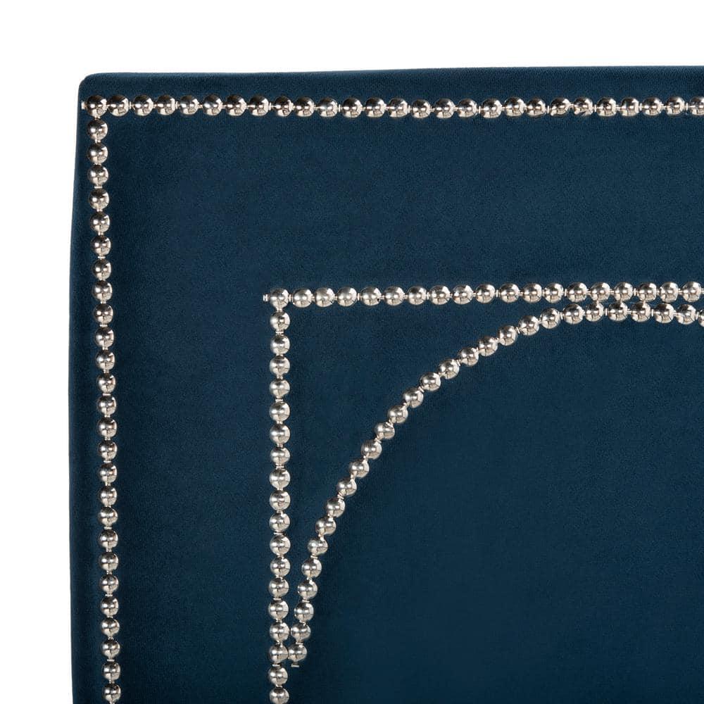 SAFAVIEH Solania Glam Upholstered Bed Frame with Nail Head, Queen, Navy