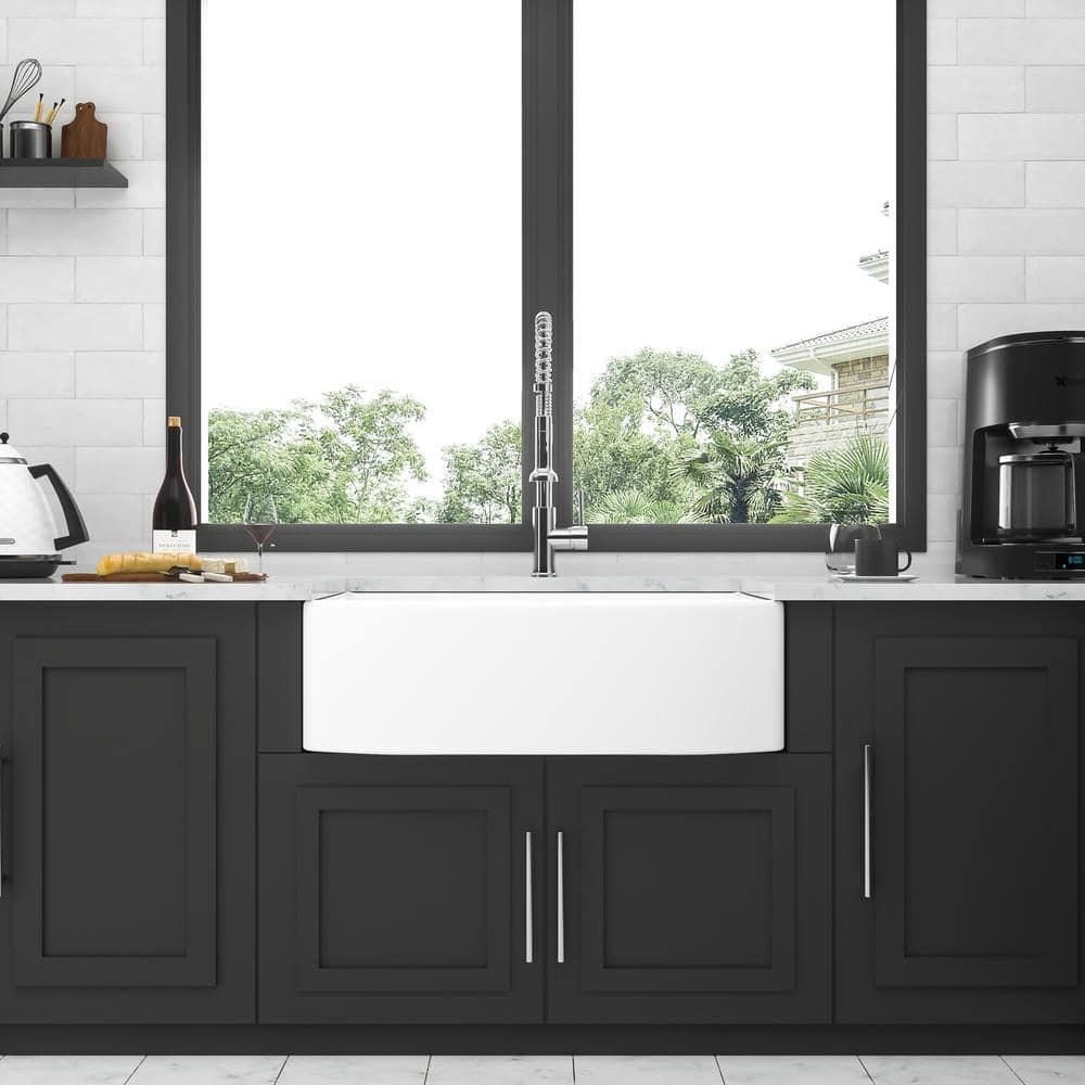 White Farmhouse Sink - 36 Inch White Ceramic Single Bowl Farm Kitchen Sink