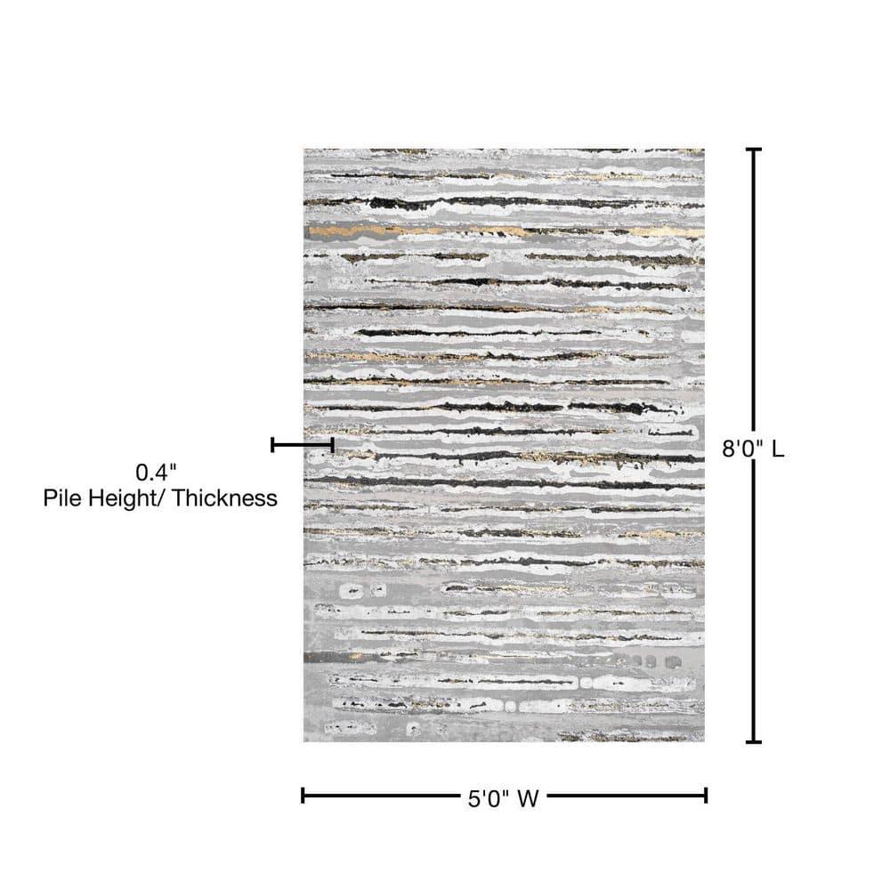 5'x8' Batten Modern Stripe Area Rug, Gray/Black - JONATHAN Y